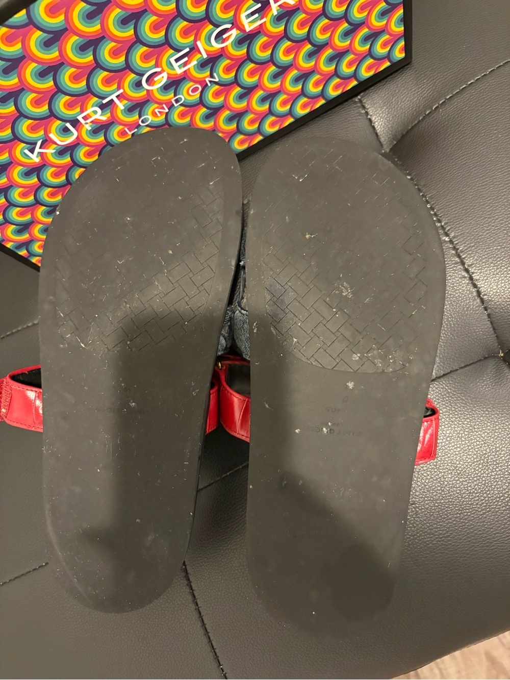 Kurt Geiger Denim & Red Dual-Strap Slide Sandals - Picture 3 of 4